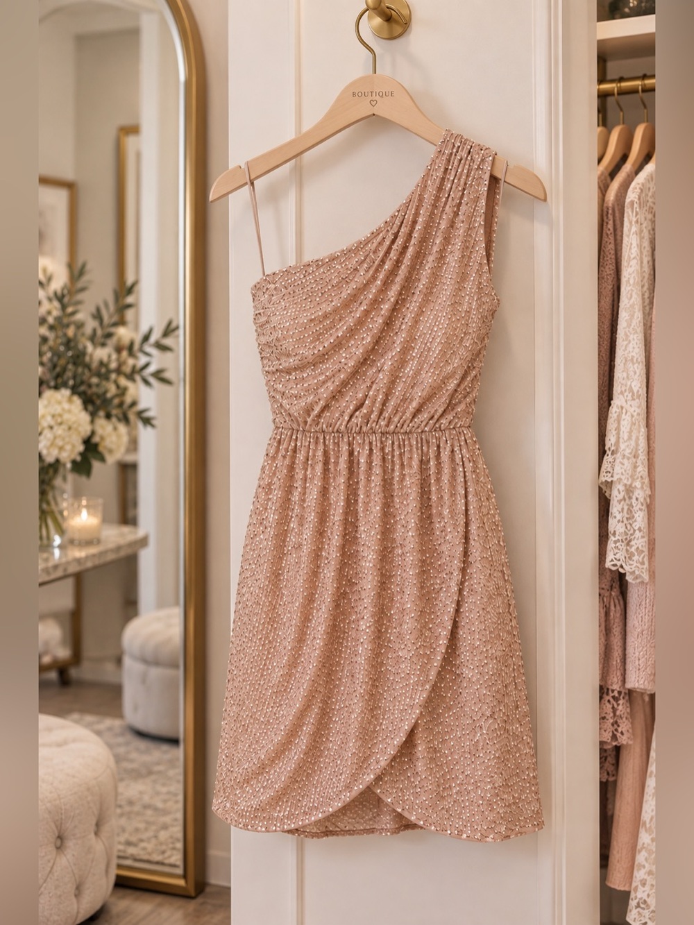 Lulus Rose Gold Sequin Party Dress M | Glam